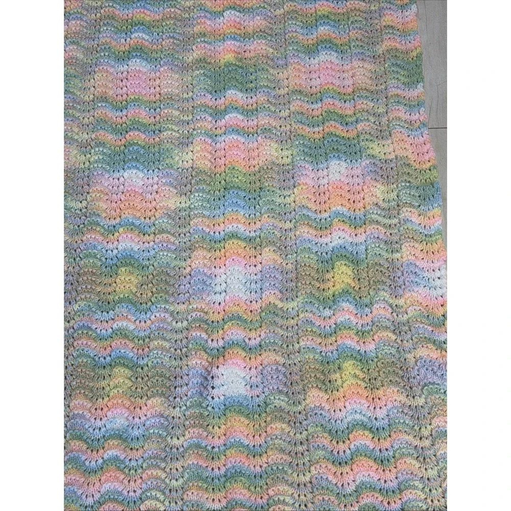 Vintage Pastel Hand‎ Crocheted Soft Knitted Baby Blanket Throw Afghan Unisex